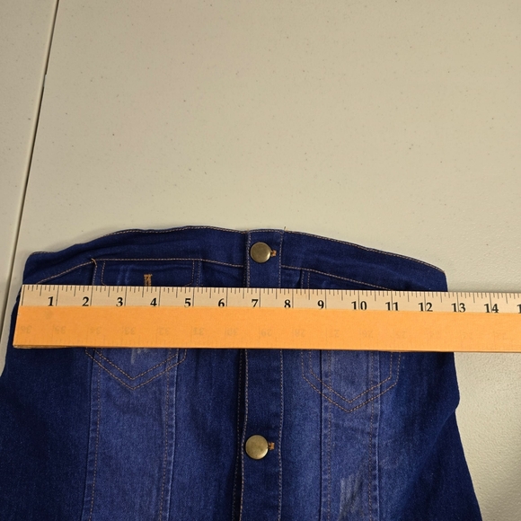 Women Strapless Sleeveless Denim Buttons Pockets Bodycon Long Jumpsuit Sz M - Picture 7 of 13